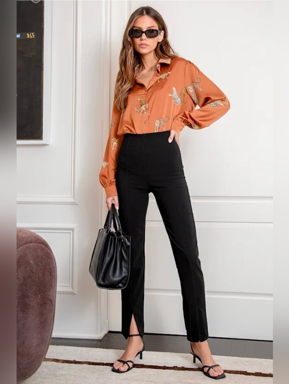❤️ NWOT! LULUS BUSINESS CALL BLACK HIGH RISE SKINNY TROUSER PANTS, SPLIT HEM, M